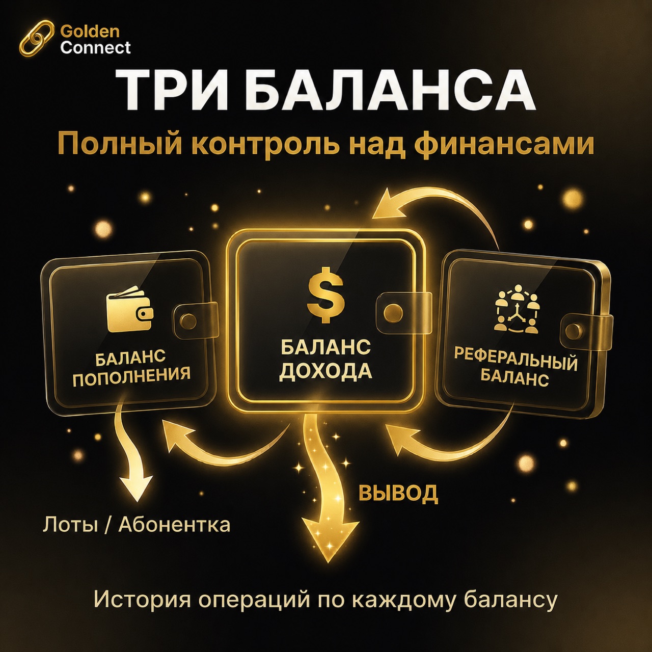 Три баланса: пополнение, доход, реферальный